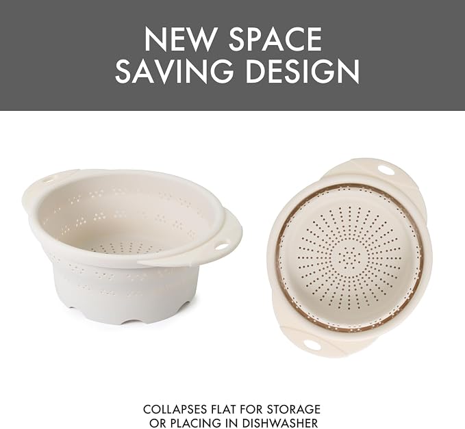 Dexas 10" Collapsible Silicone Colander in Cream, Kitchen Strainer - Image 6