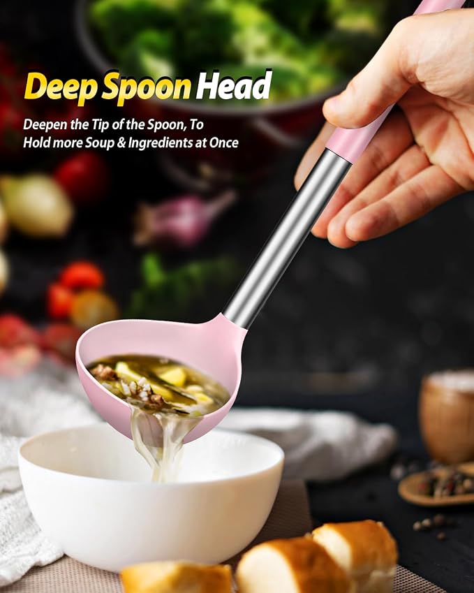 Silicone Pasta Fork and Ladle Spoon Set, Large Non Stick Kitchen Utensils - Image 4