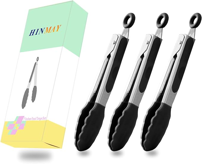 HINMAY Mini Tongs with Silicone Tips 7-Inch Kitchen Tongs - Image 5