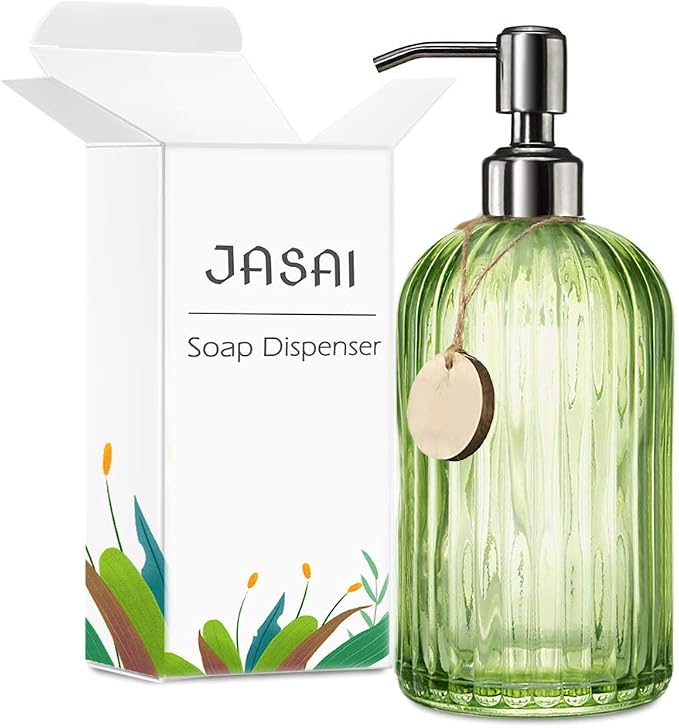 JASAI 18 Oz Vertical Striped Green Soap Dispenser - Image 8