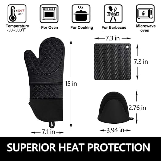 Silicone Oven Mitts and Pot Holders Sets, MTZRFLL Extra Long Heat Resistant - Image 6