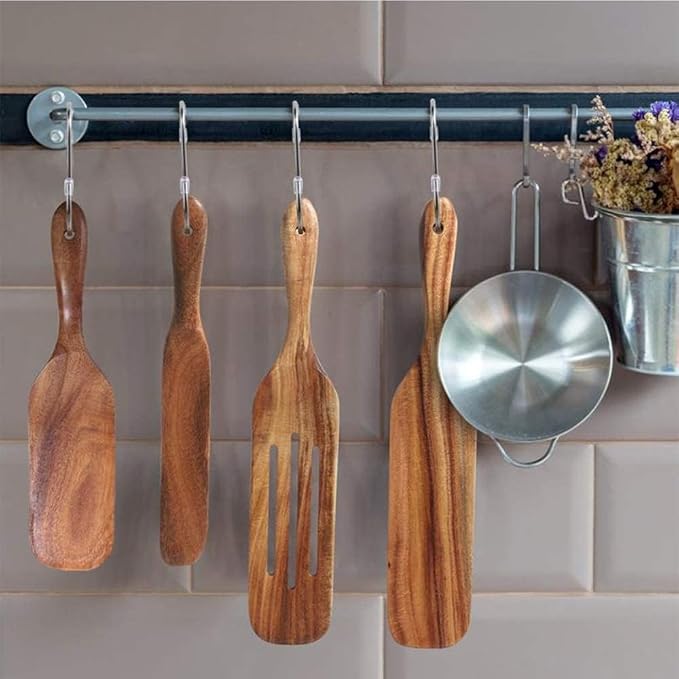 Spurtle Set, Natural Acacia Wooden Kitchen Utensils Set of 4, Wooden Spoons - Image 9