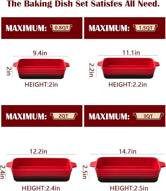 Casserole Dishes For Oven, Heat-Resistant Ceramic Bakeware Set Of 4 Rectangular - Image 2