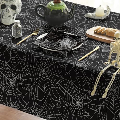 Horaldaily Halloween Tablecloth 52 x 70 Inch Rectangular Cobweb Black