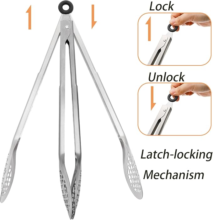 TOPZEA 4 Pack 12 Inch Stainless Steel BBQ Tongs, Heat Resistant 600°F Locking - Image 3