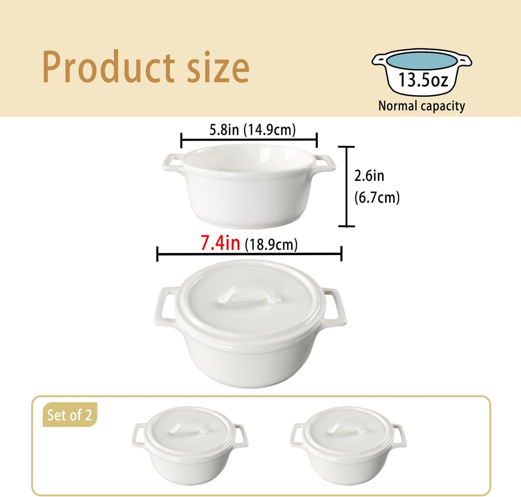 Ceramic Mini Round Cocotte Set, 13.5 Ounces Small Casserole Dishes