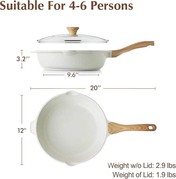 SENSARTE Nonstick Ceramic Saute Pan 12-Inch, 5QT Non-toxic Deep Frying Pan - Image 2