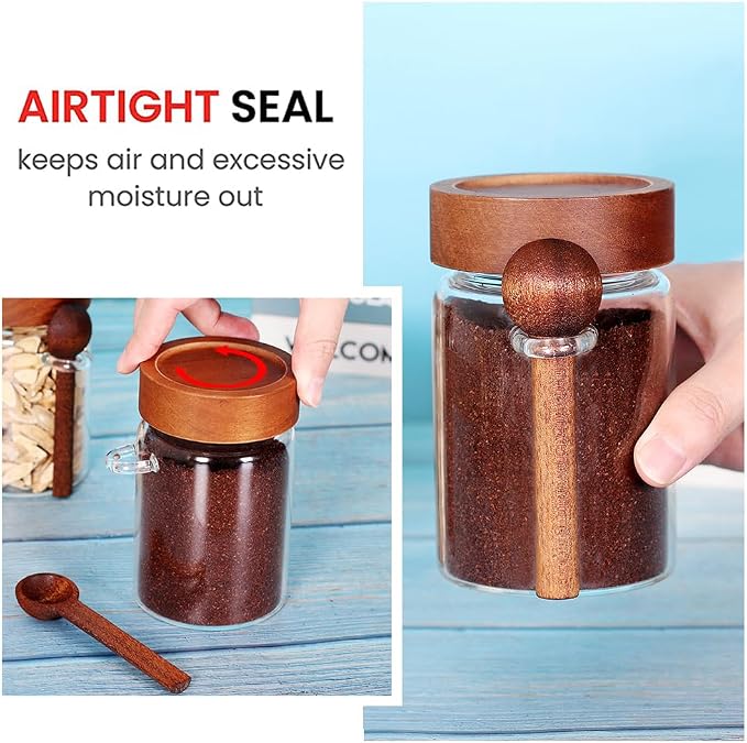 Glass Jar with Acacia Screw Lid and Spoon, 16 OZ Tea Containers - Image 3