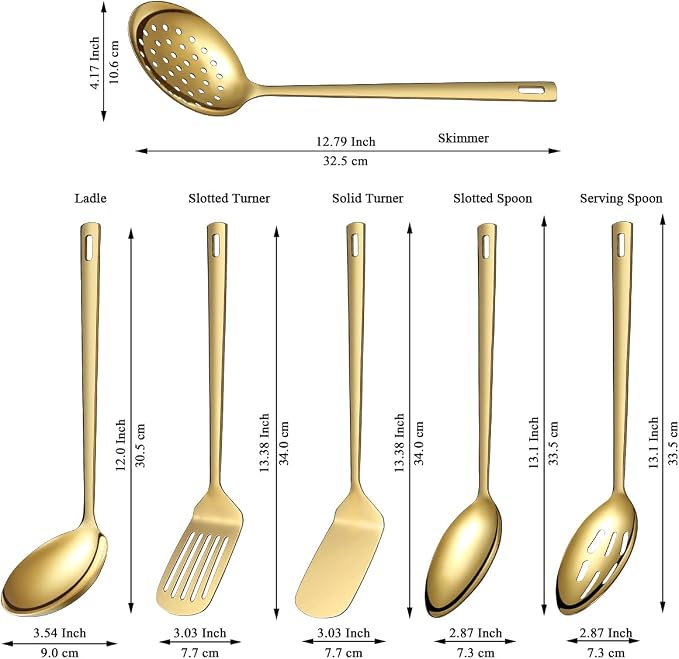Evanda Gold Kitchen Utensils Set 6pcs, Titanium Plating Stainless Steel Cooking - Image 2