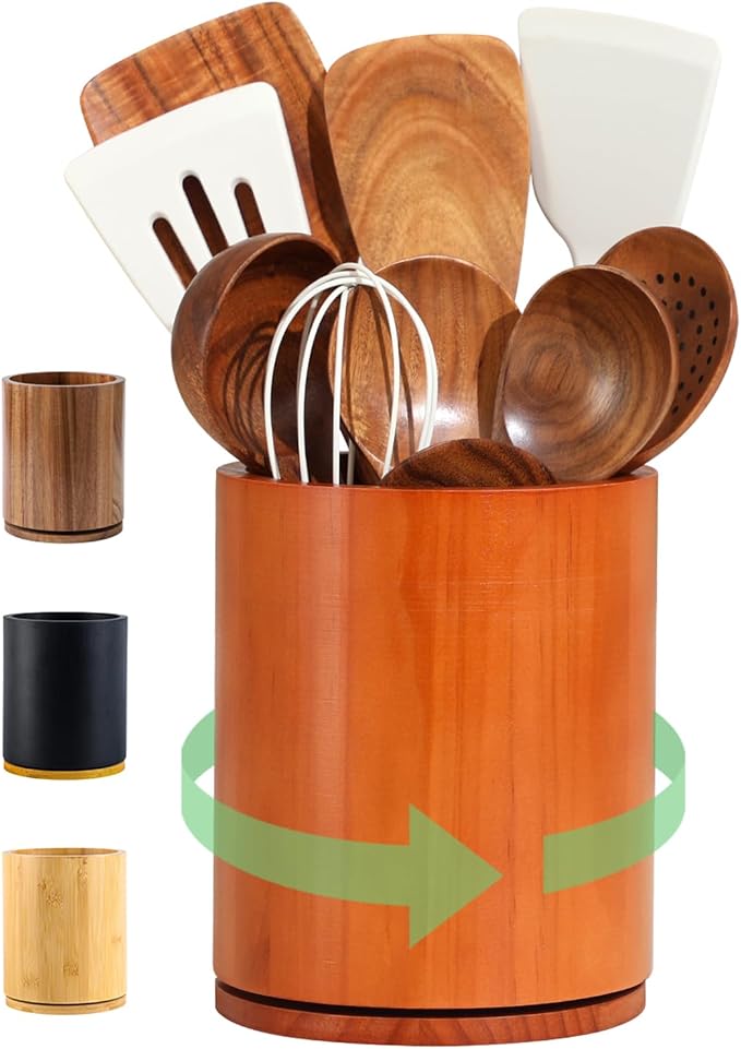 Wooden Utensil Holder, 360°Rotating 7.3'' Large Utensil Holder by Unknown