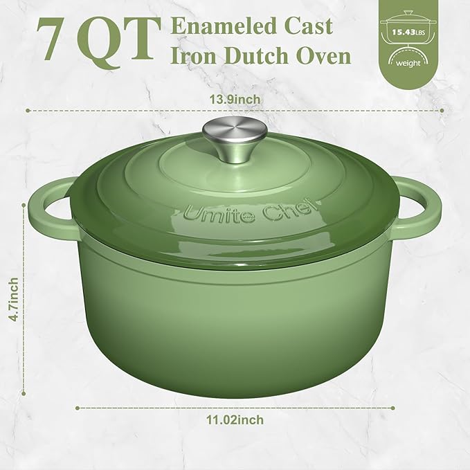 Umite Chef Enameled Cast Iron Dutch Oven-7QT Pot - Image 2