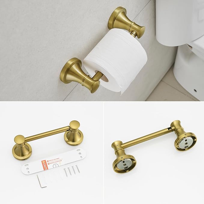 RUMOSE Toilet Paper Holder and Hand Towel Ring Brushed Gold Wall Mount Bathroom - Image 8