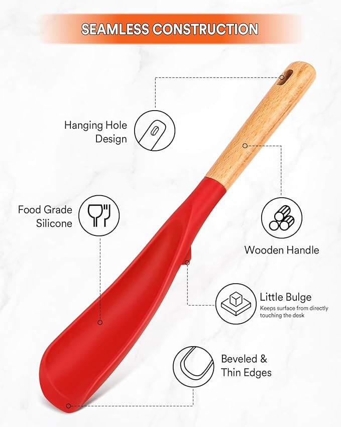Cooking Spoon for Nonstick Cookwares, Wood Handle Spoon for Mixing, and Scrape - Image 3