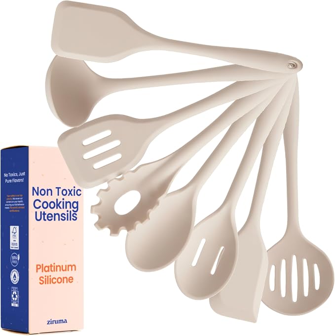 Non-Toxic Platinum Silicone Kitchen Utensil Set of 8 – Non-Scratch Cooking by Ziruma