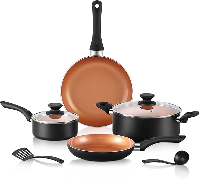 BECIGAR 8pcs Gold Ceramic Pots and Pans Set, Cooking Pan Set, Cooking Pot Set by BecigarCookware