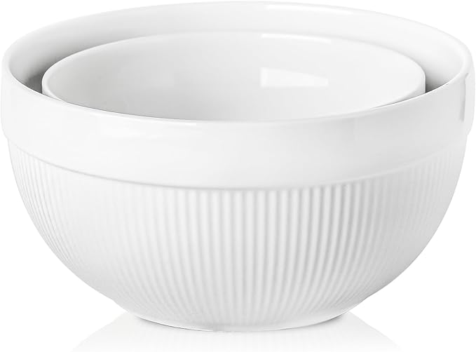 Ceramic Large Mixing Bowls for Kitchen, Dough Bread Making Bowl, 10 inch + 8 by TEAKISS