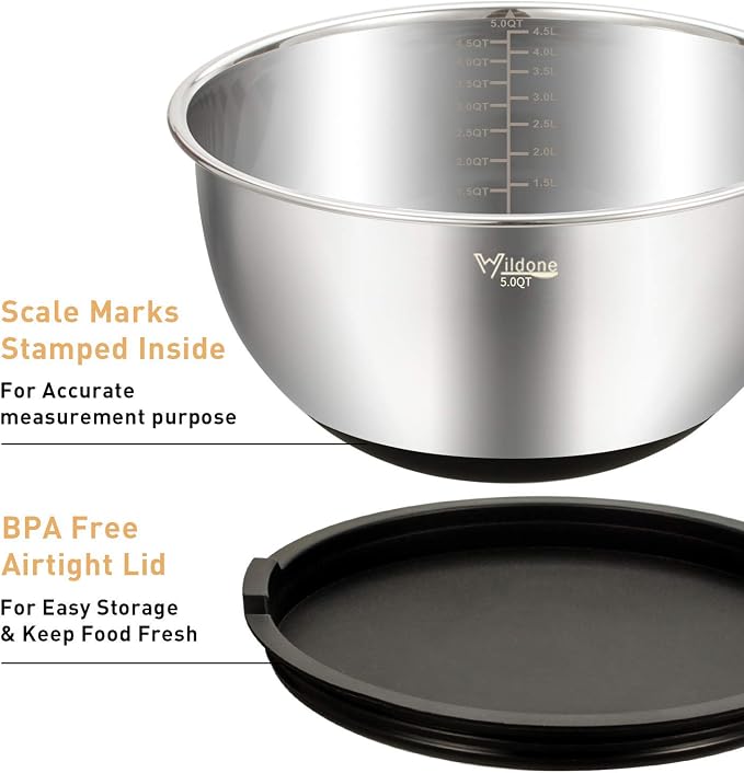 Wildone Mixing Bowls with Airtight Lids Set, with Grater Attachments & Non-Slip - Image 2