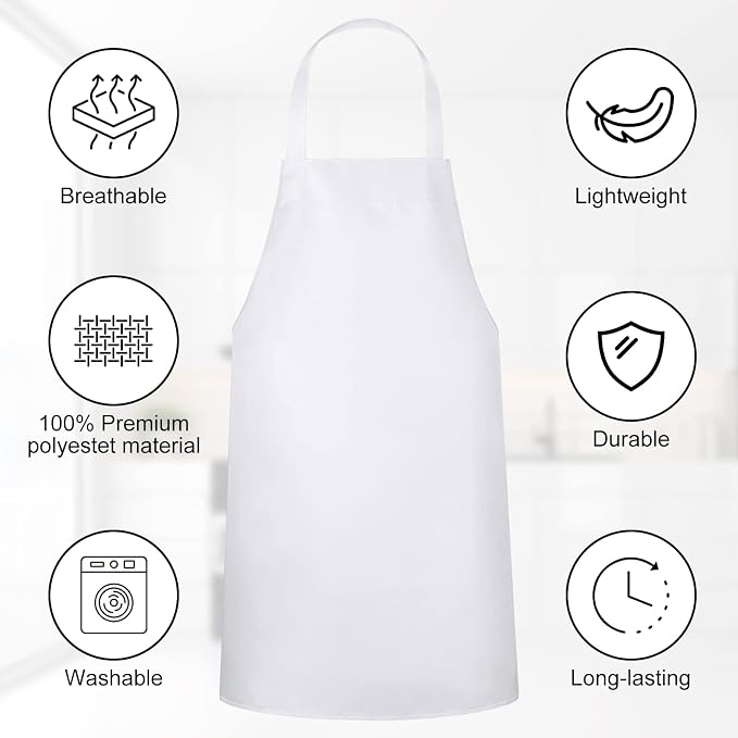 Foaincore Bib Aprons, Unisex Apron No Pocket Bulk Machine Washable Plain Aprons - Image 3