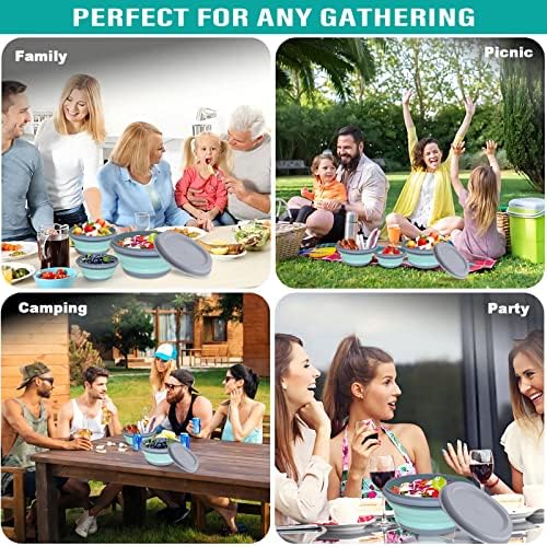 Collapsible Bowls, 3pcs Food Grade Silicone Camping Bowl Salad Bowl
