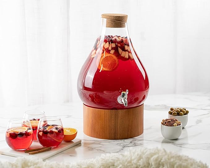 Classic Home Teardrop Clear Glass Ice Cold Beverage Drink Dispenser- 2.75 Gallon - Image 6