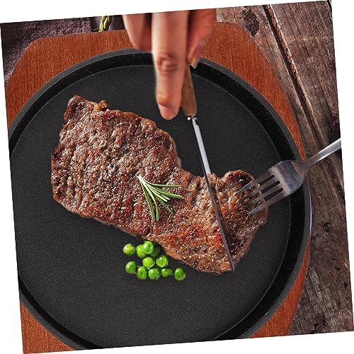 Cabilock Cast Iron Sizzling Plate with Wooden Base, 7.48 Inch Grill Pan
