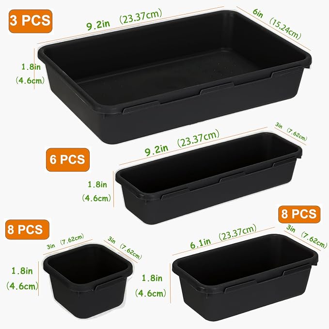 Kutesna 25 PCS Black Drawer Organizer Set, 4 Size Interlocking Plastic Storage - Image 2