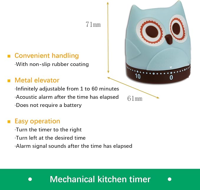 Mechanical Kitchen Timer, Cute Wind Up 60-Minute Manual Countdown - Image 2
