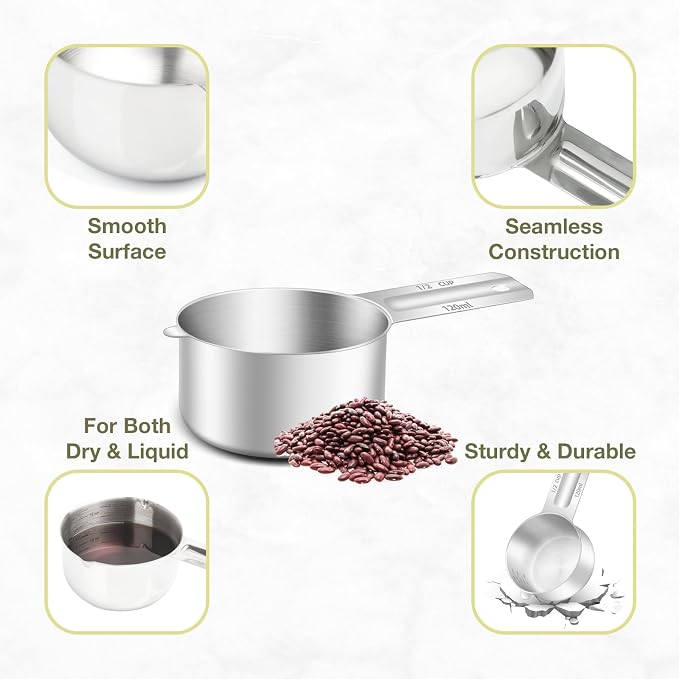 2PCS 1/2Cup Single Measuring Cup, Etched Inner Scale Stainless Steel Measure - Image 5