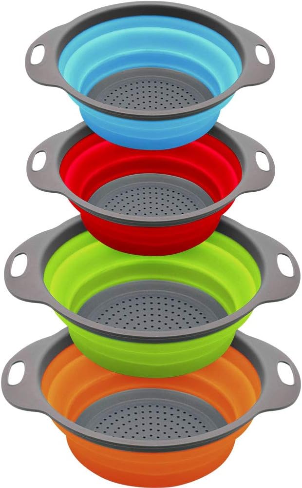 QiMH Collapsible Colander and Strainer Set of 4, Food-grade Sturdy Plastic Base by Qimh