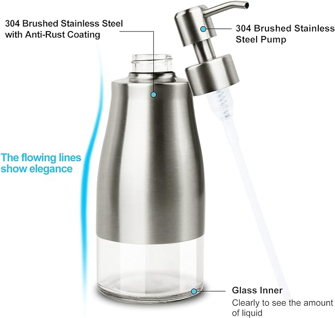 AUMIO Dish Soap Dispenser with Stickers, Kitchen Soap Dispensers Brushed Nickel - Image 3