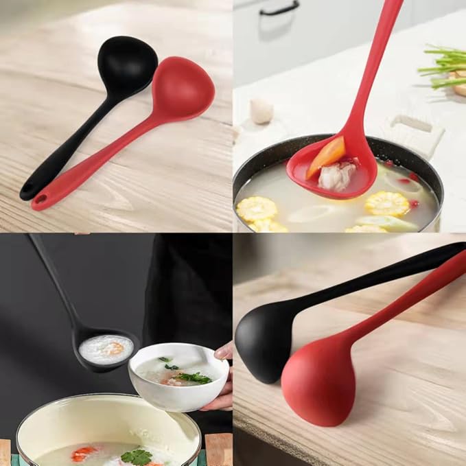 12" Silicone Ladle Spoon Set of 2, Long handle soup spoons Seamless & Nonstick - Image 3