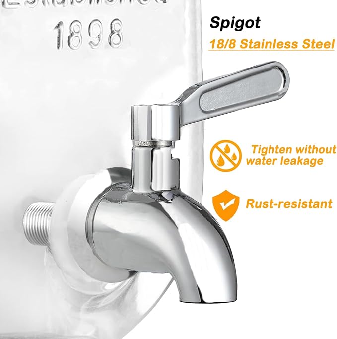 2 Gallon Drink Dispenser with 18/8 Stainless Steel Spigot, Sun Tea Glass Mason - Image 4