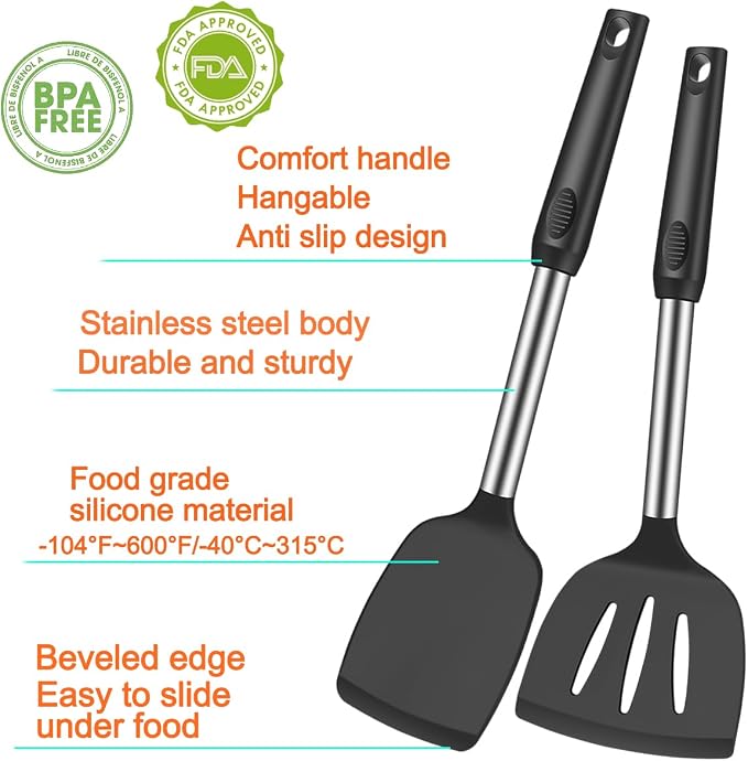 KLAQQED 5Pcs Silicone Spatula Heat Resistant Long Large Spatulas Set - Image 2
