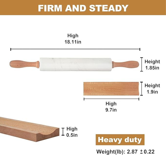 Koville Marble Rolling Pin, Non-Stick African Stone Polished Dough Roller - Image 2