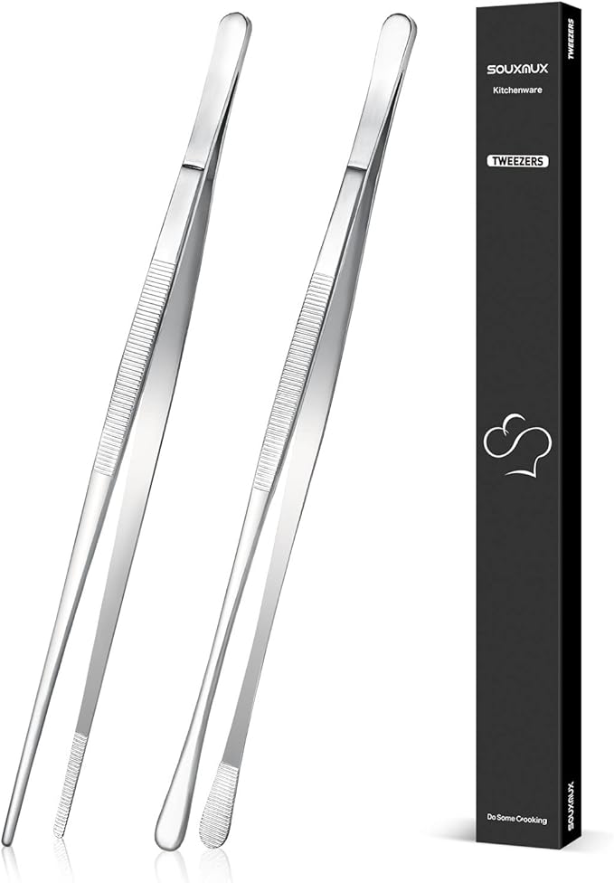2 Pcs 12-inch Cooking Tweezers Tongs Precision Serrated Tips, Stainless Steel by SOUXMUX