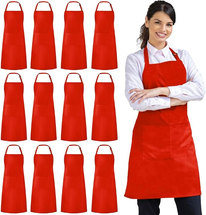 Syntus 12 Pack Bib Apron, Unisex Aprons Adjustable Waterdrop Resistant by Syntus