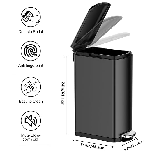 Garvee Slim Kitchen Trash Can 8 Gal, Skinny Stainless Steel Garbage Can - Image 2