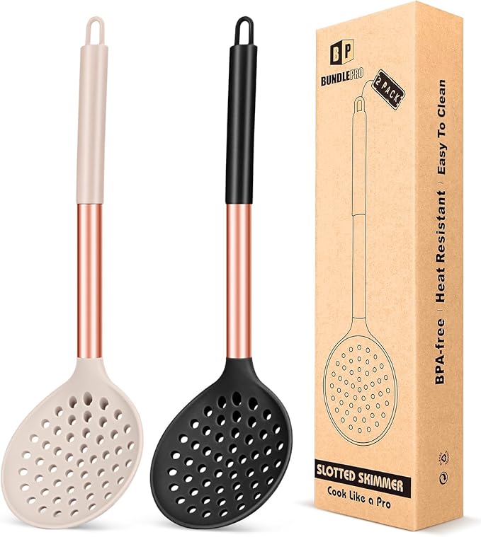 Kitchen Ladle Strainer Set of 2 Large Slotted Spoon by BUNDLEPRO