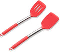 Silicone Spatula Set of 2, E-far Solid & Slotted Turner by E-far