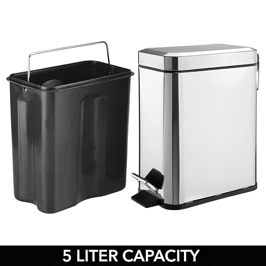 mDesign Small Modern 1.3 Gallon Rectangle Metal Lidded Step Trash Can, Compact - Image 5