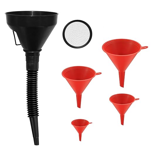 5 Pcs Automotive Funnels Set, Wide Mouth Fuel Funnel, Plastic Long Neck Oil by HexinYigjly