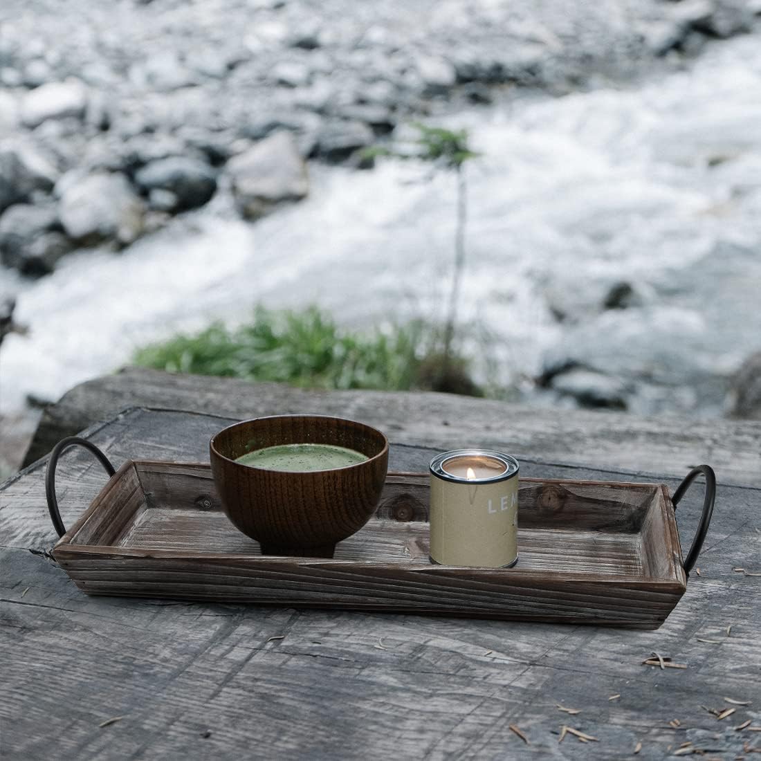 Vintage Wood Candle Tray, Metal Handles, Farmhouse Centerpiece, Home