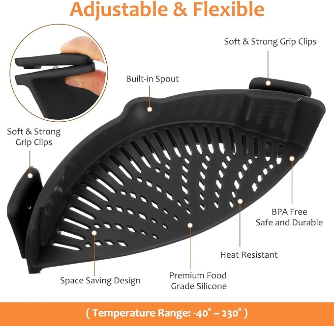 YEVIOR Clip on Strainer for Pots Pan Pasta Strainer, Silicone Food Strainer - Image 2