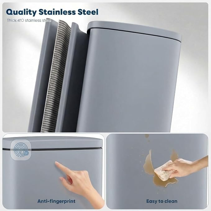 8 Gal Kitchen Trash Can, 30L Recycling or Garbage Bin, Brushed Stainless Steel - Image 3