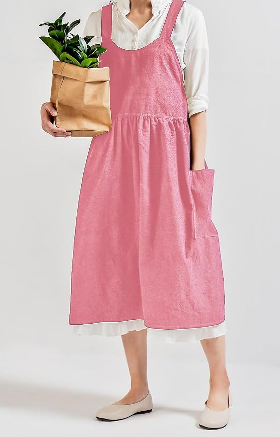 Uaussi Cotton Linen Apron Cross Back Work Apron - Image 6