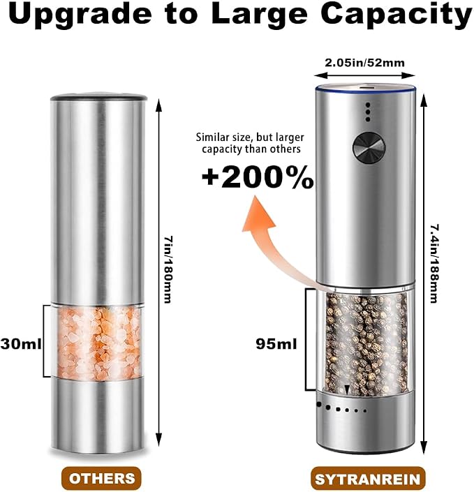 Rechargeable Electric Salt and Pepper Grinder Set, Upgraded Larger Capacity - Image 4