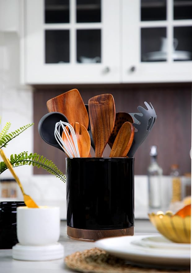 Nucookery 360°Rotating Utensil Holder, 7.2" Large Utensil Crock, Farmhouse - Image 7