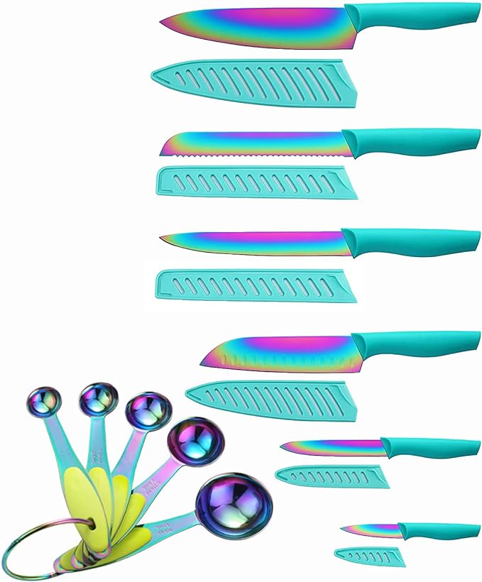 Knife Set with Spoons, KYA37B Knife Sets with Blade Guards and Measuring Spoons by MarcoAlmond