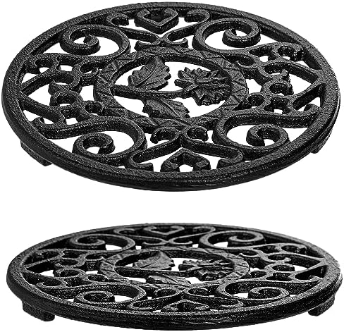 Coloch 2 Pack Cast Iron Trivet with Pegs, 4.6 Inch Round Metal Trivet