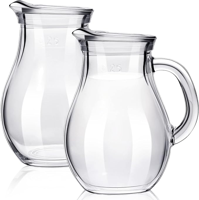 Leinuosen 2 Pcs Glass Pitcher Elegant Shaped Glass Tea Pitcher Coffee Milk by Leinuosen